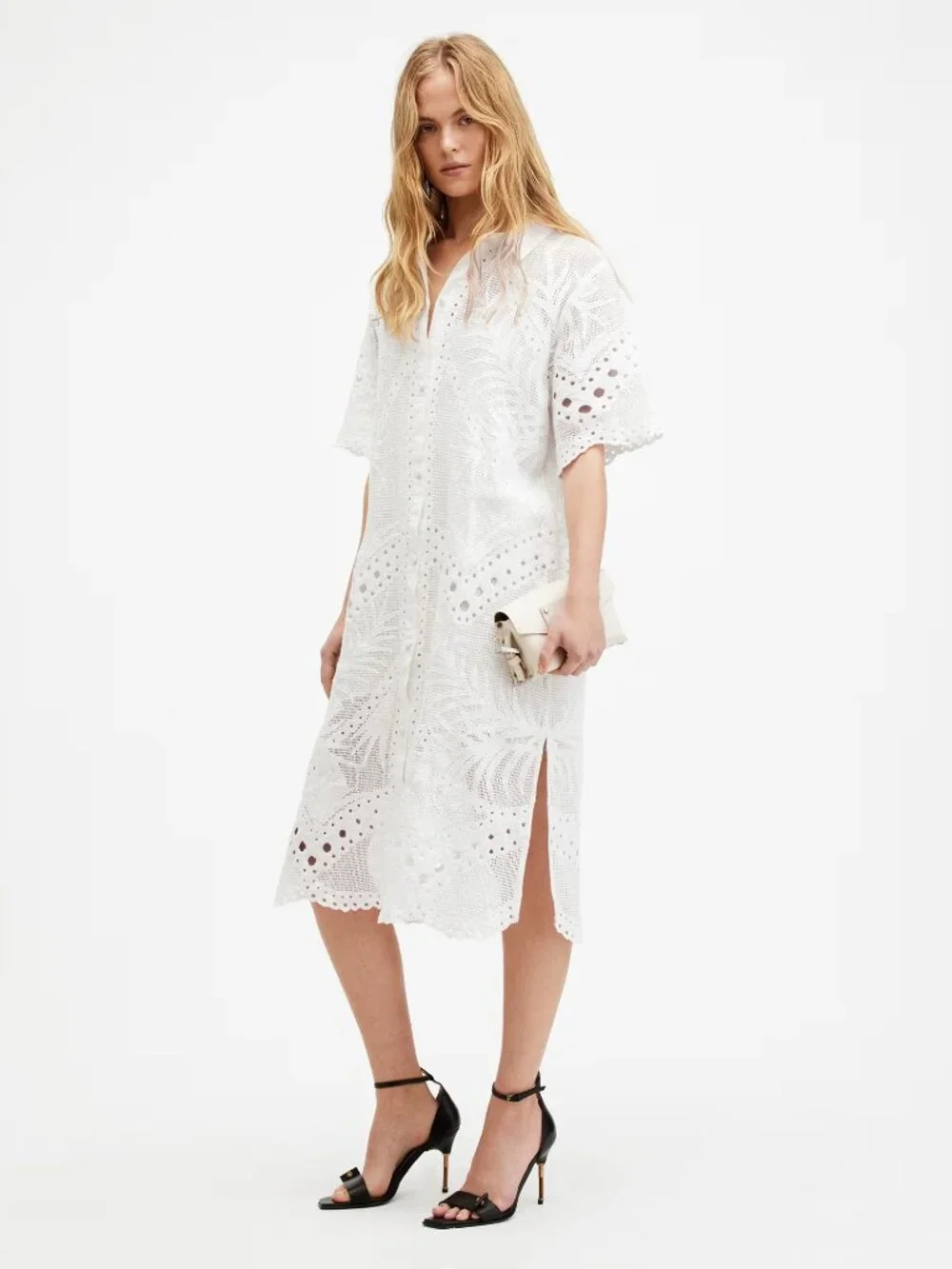 ALLSAINTS Meria Broderie midi dress - 10 - white - Picture 1 of 11